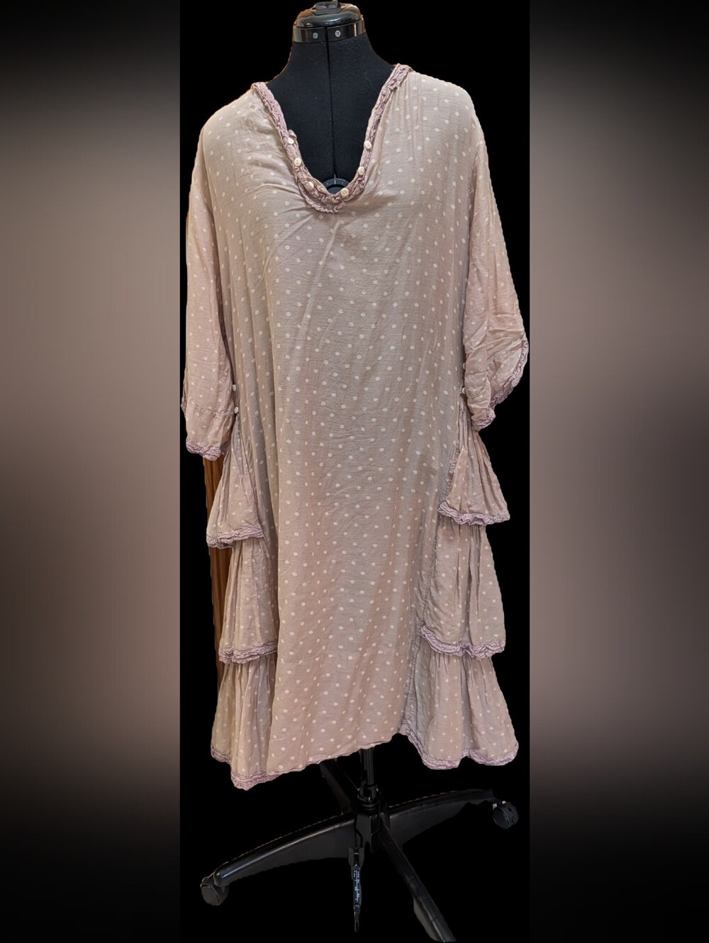 Magnolia Pearl Dusty Pink Polka Dot Tiered Midi Dress